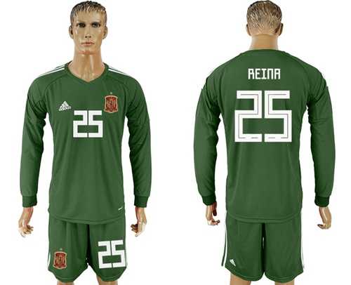 Spain #25 Reina Army Green Long Sleeves Goalkeeper Soccer Country Jersey