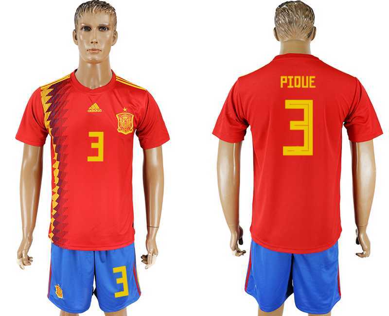 Spain #3 PIQUE Home 2018 FIFA World Cup Soccer Jersey