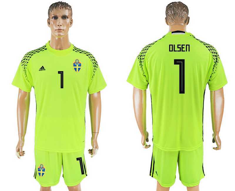 Sweden #1 OLSEN Fluorescent Green Goalkeeper 2018 FIFA World Cup Soccer Jersey