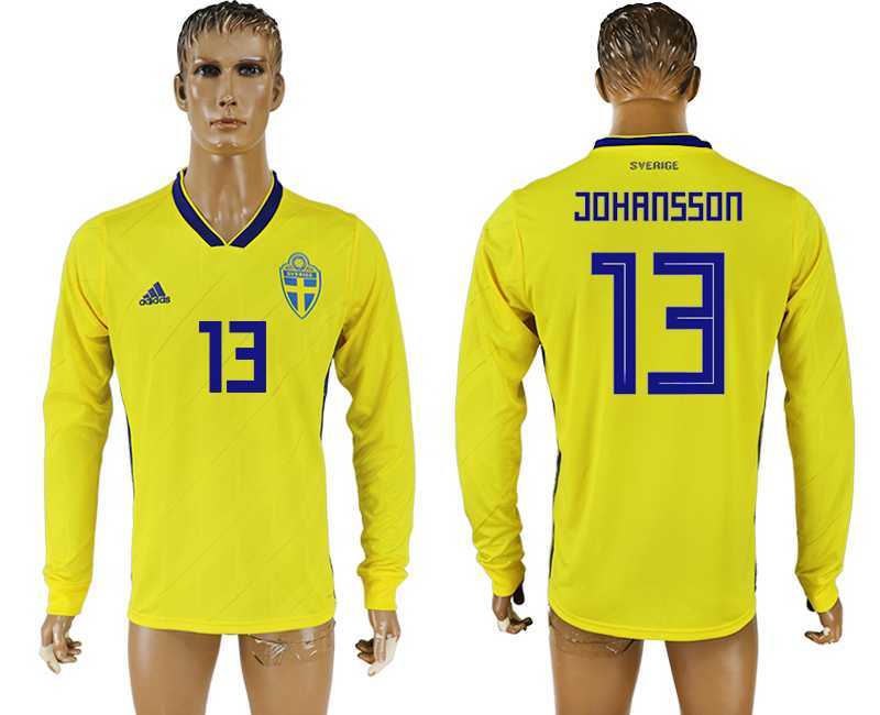 Sweden #13 JOHANSSON Home 2018 FIFA World Cup Long Sleeve Thailand Soccer Jersey