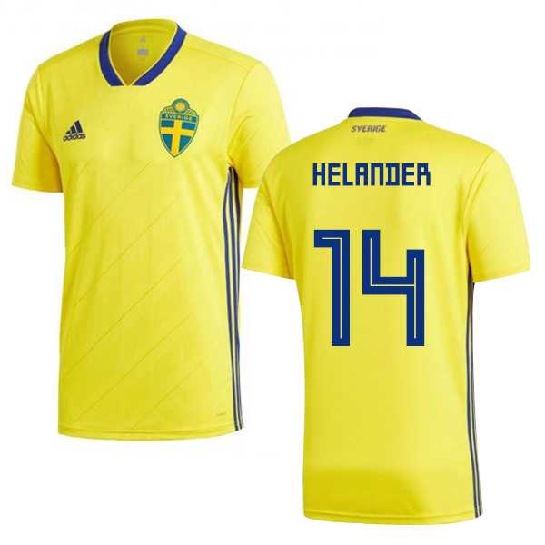 Sweden #14 Helander Home Soccer Country Jersey