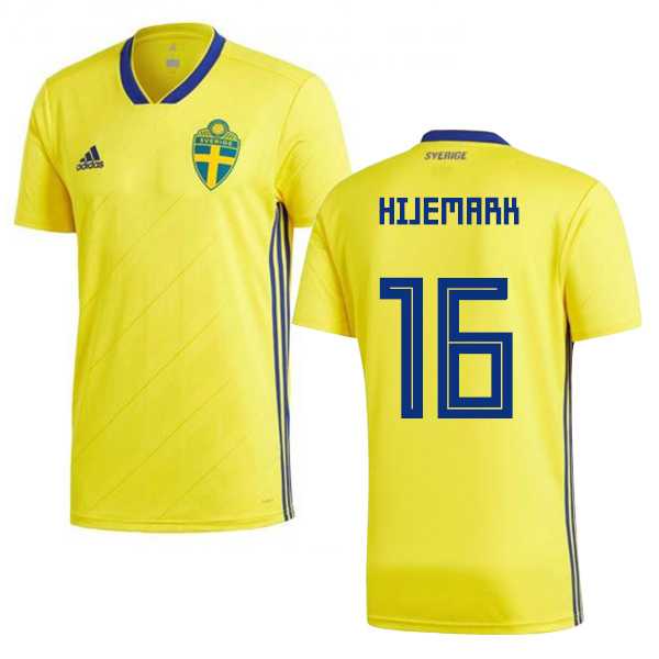 Sweden #16 Hijemark Home Soccer Country Jersey
