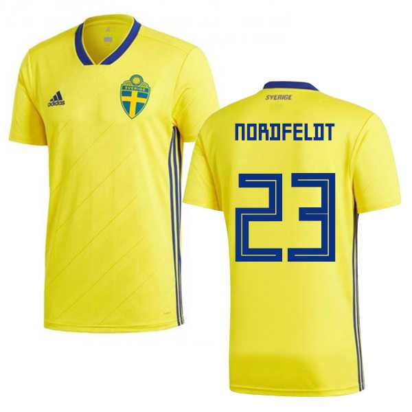 Sweden #23 Nordfeldt Home Soccer Country Jersey