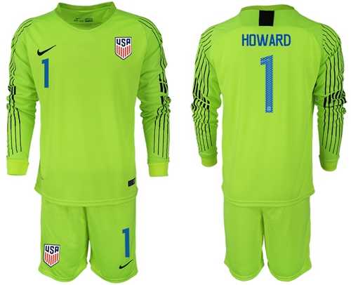 USA #1 Howard Shiny Green Goalkeeper Long Sleeves Soccer Country Jersey
