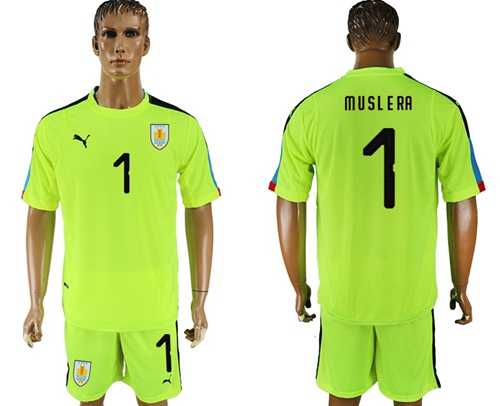 Uruguay #1 Muslera Shiny Green Goalkeeper Soccer Country Jersey