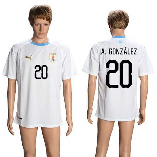 Uruguay #20 A.Gonzalez Away Soccer Country Jersey