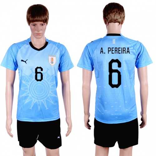 Uruguay #6 A.Pereira Home Soccer Country Jersey