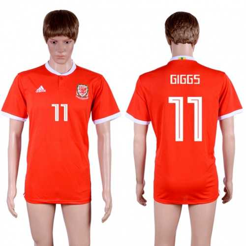 Wales #11 Giggs Red Home Soccer Club Jersey