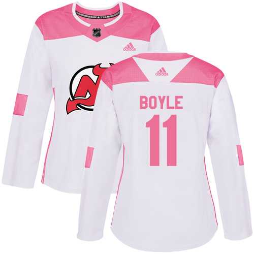 Women's Adidas New Jersey Devils #11 Brian Boyle White Pink Authentic Fashion Stitched NHL