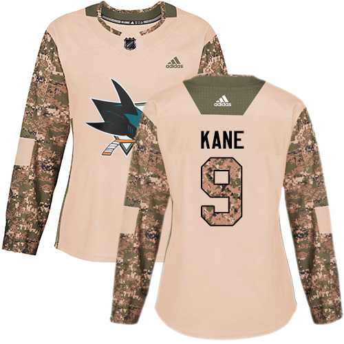 Women's Adidas San Jose Sharks #9 Evander Kane Camo Authentic 2017 Veterans Day Stitched NHL Jersey