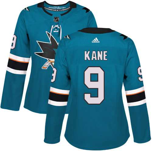 Women's Adidas San Jose Sharks #9 Evander Kane Teal Home Authentic Stitched NHL Jersey