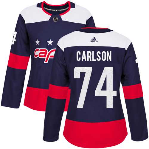 Women's Adidas Washington Capitals #74 John Carlson Navy Authentic 2018 Stadium Stitched NHL Jersey