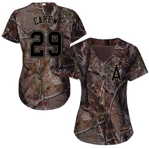 Women's Angels Of Anaheim #29 Rod Carew Camo Realtree Collection Cool Base Stitched MLB