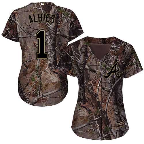 Women's Atlanta Braves #1 Ozzie Albies Camo Realtree Collection Cool Base Stitched MLB