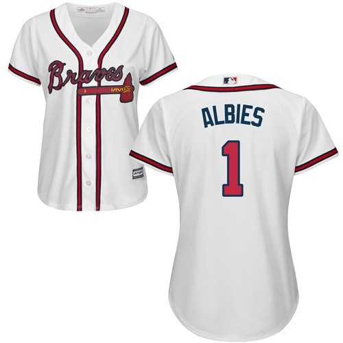 Women's Atlanta Braves #1 Ozzie Albies White Home Stitched MLB Jersey