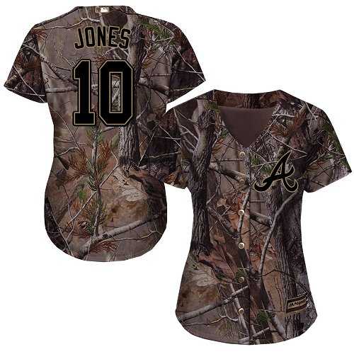 Women's Atlanta Braves #10 Chipper Jones Camo Realtree Collection Cool Base Stitched MLB