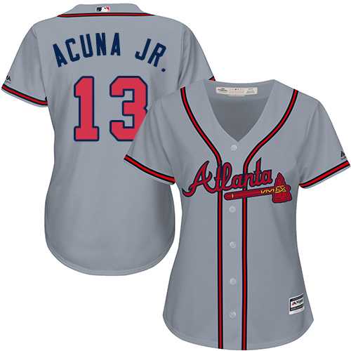 Women's Atlanta Braves #13 Ronald Acuna Jr. Grey Road Stitched MLB Jersey
