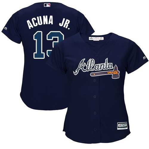 Women's Atlanta Braves #13 Ronald Acuna Jr. Navy Blue Alternate Stitched MLB Jersey