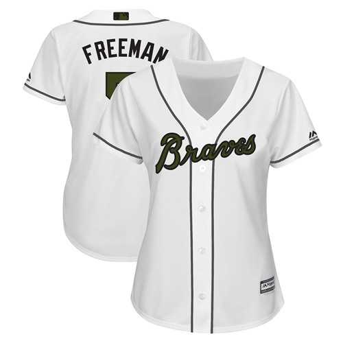 Women's Atlanta Braves #5 Freddie Freeman White 2018 Memorial Day Cool Base Stitched MLB Jersey