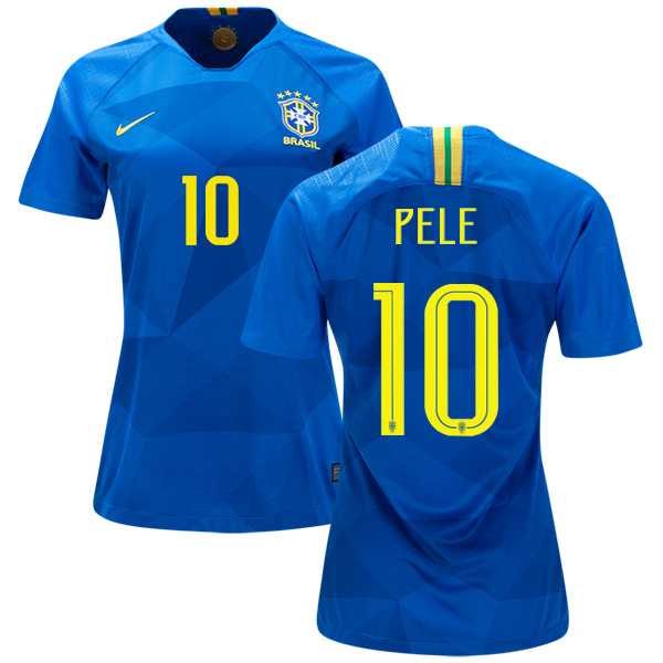 Women's Brazil #10 Pele Away Soccer Country Jersey
