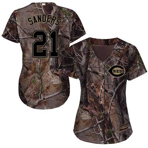 Women's Cincinnati Reds #21 Reggie Sanders Camo Realtree Collection Cool Base Stitched MLB