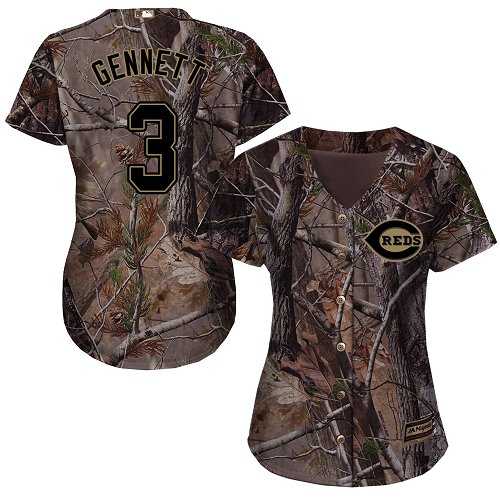 Women's Cincinnati Reds #3 Scooter Gennett Camo Realtree Collection Cool Base Stitched MLB
