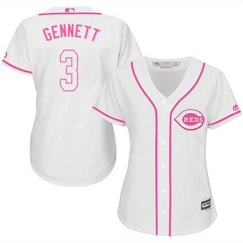 Women's Cincinnati Reds #3 Scooter Gennett White Pink Fashion Stitched MLB