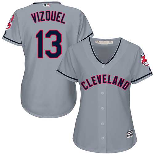 Women's Cleveland Indians #13 Omar Vizquel Grey Road Stitched MLB Jersey