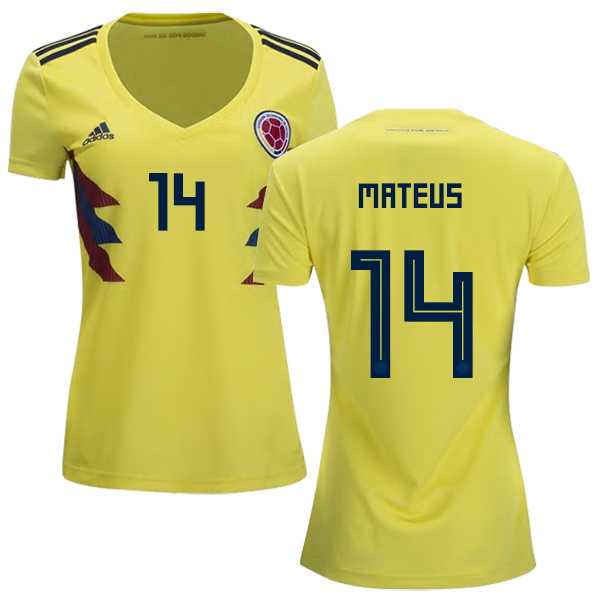 Women's Colombia #14 Mateus Home Soccer Country Jersey
