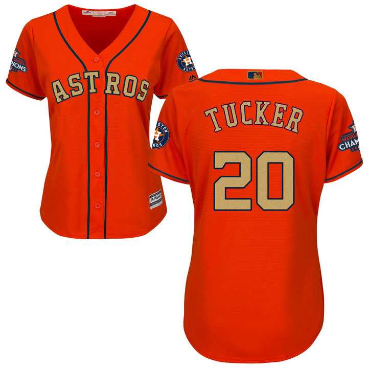 Women's Houston Astros #20 Preston Tucker Orange 2018 Gold Program Cool Base Stitched Baseball Jersey