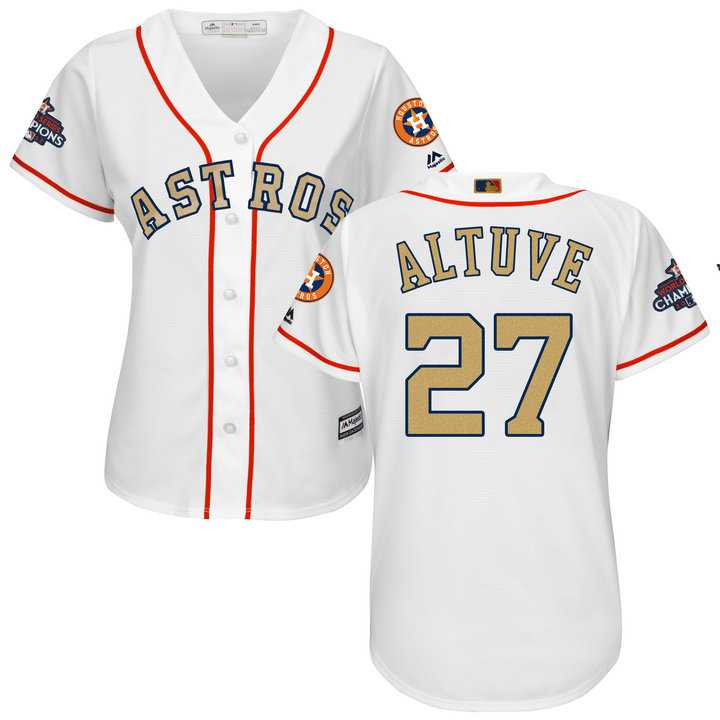 Women's Houston Astros #27 Jose Altuve White 2018 Gold Program Cool Base Stitched Baseball jersey