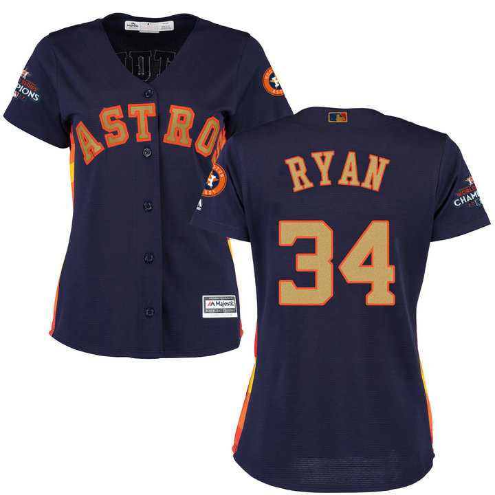 Women's Houston Astros #34 Nolan Ryan Navy 2018 Gold Program Cool Base Stitched Baseball Jersey