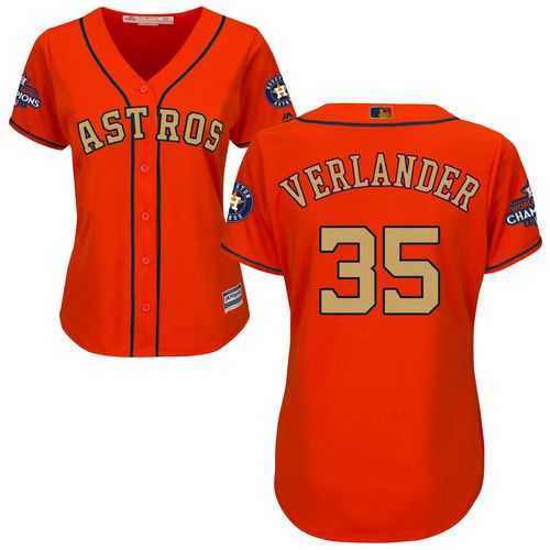 Women's Houston Astros #35 Justin Verlander Orange 2018 Gold Program Cool Base Stitched MLB Jersey