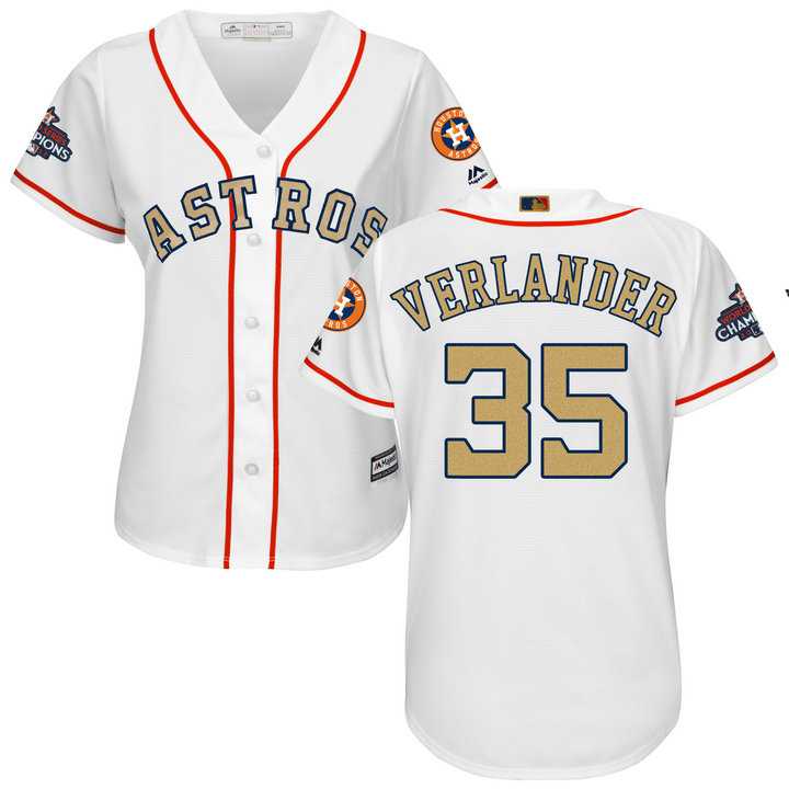 Women's Houston Astros #35 Justin Verlander White 2018 Gold Program Cool Base Stitched Baseball jersey