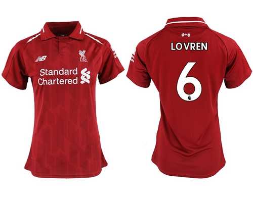 Women's Liverpool #6 Lovren Red Home Soccer Club Jersey