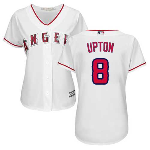Women's Los Angeles Angels #8 Justin Upton White Home Stitched Baseball Jersey