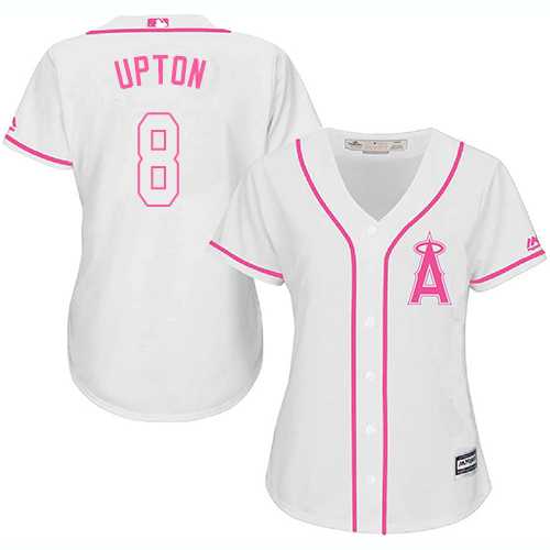 Women's Los Angeles Angels #8 Justin Upton White Pink Fashion Stitched Baseball Jersey