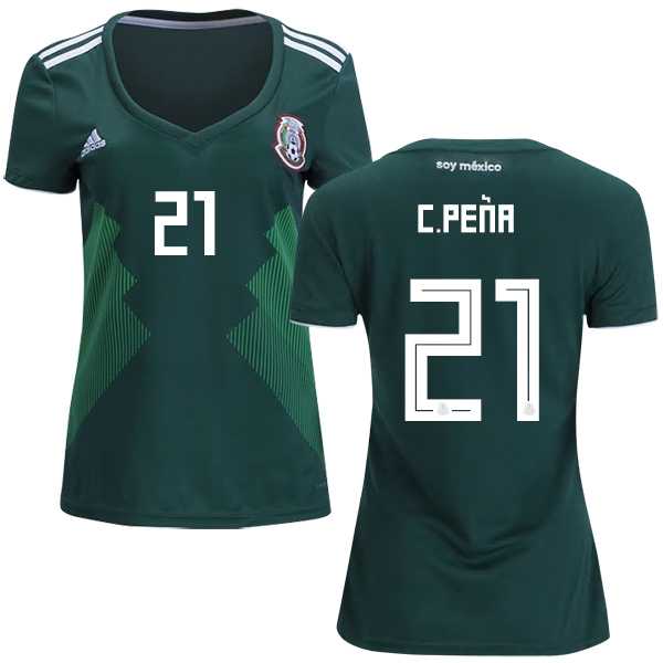 Women's Mexico #21 C.Pena Home Soccer Country Jersey