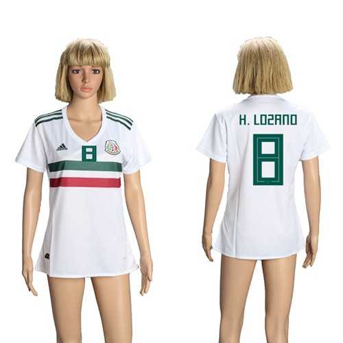 Women's Mexico #8 H.Lozano Away Soccer Country Jersey