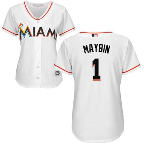 Women's Miami Marlins #1 Cameron Maybin White Home Stitched MLB Jersey