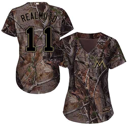 Women's Miami Marlins #11 JT Realmuto Camo Realtree Collection Cool Base Stitched MLB Jersey