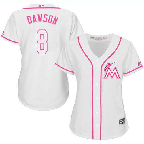 Women's Miami Marlins #8 Andre Dawson White Pink Fashion Stitched MLB Jersey