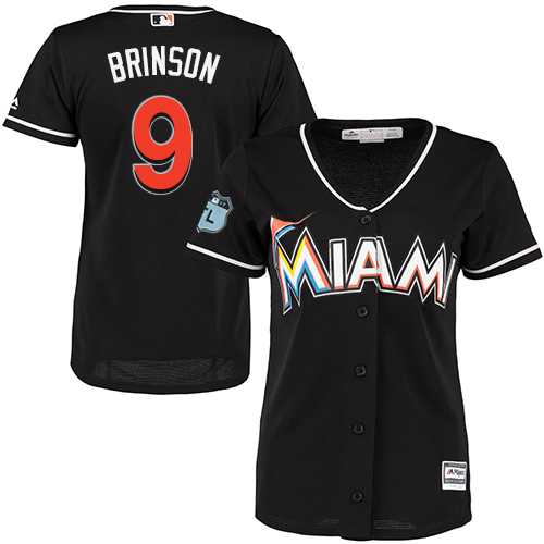 Women's Miami Marlins #9 Lewis Brinson Black Alternate Stitched MLB Jersey