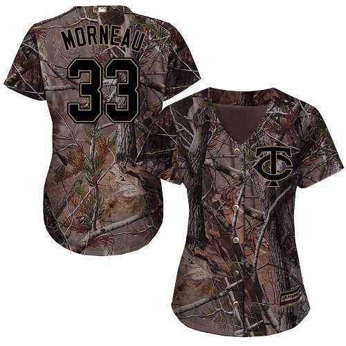 Women's Minnesota Twins #33 Justin Morneau Camo Realtree Collection Cool Base Stitched MLB