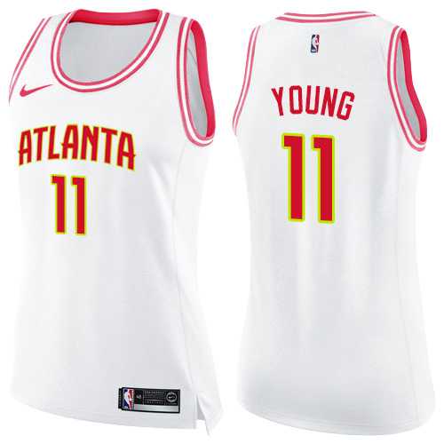 Women's Nike Atlanta Hawks #11 Trae Young White Pink NBA Swingman Fashion Jersey