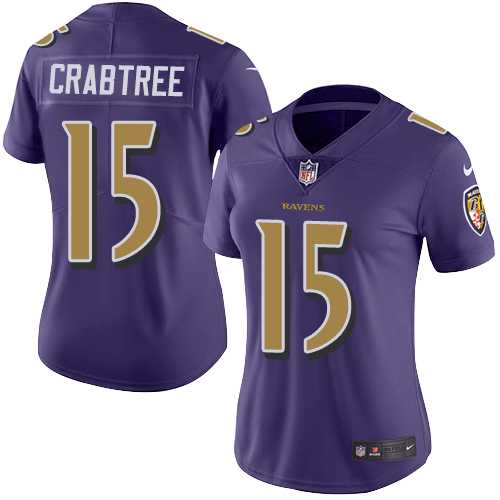 Women's Nike Baltimore Ravens #15 Michael Crabtree Purple Stitched NFL Limited Rush Jersey