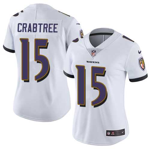 Women's Nike Baltimore Ravens #15 Michael Crabtree White Stitched NFL Vapor Untouchable Limited Jersey