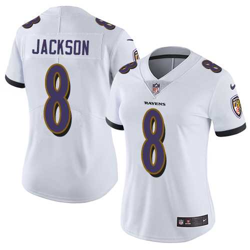 Women's Nike Baltimore Ravens #8 Lamar Jackson White Stitched NFL Vapor Untouchable Limited Jersey