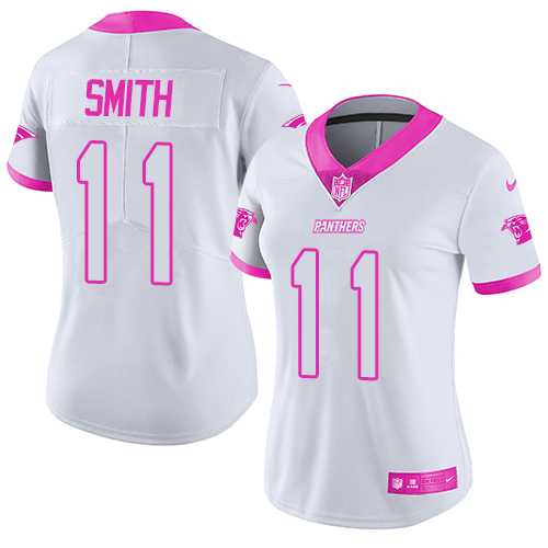 Women's Nike Carolina Panthers #11 Torrey Smith White Pink Stitched NFL Limited Rush Fashion Jersey