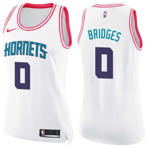 Women's Nike Charlotte Hornets #0 Miles Bridges White Pink NBA Swingman Fashion Jersey